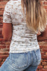 White Mock Neck Short Sleeve Floral Mesh Top
