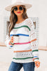 White Color Block Striped Pointelle Knit Sweater