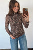 Khaki Leopard High Neck Long Sleeve Western Slim Top