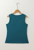 Blue Sapphire Solid Color Stitching Detail Round Neck Tank Top