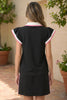 Sky Blue Preppy Striped Trim V Neck Polo Tee Drawstring Skirt Set