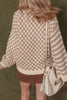 Khaki Stripe Checkerboard Drop Shoulder Balloon Sleeve Sweater