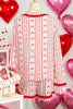 Red Sweet Floral Heart Bow Print Contrast Trim Long Sleeve Shirt Pajama Short Set