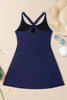 Navy Blue Contrast Edge Ruffled High Waist One Piece Swim Dress