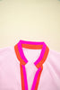 Pink Contrast Striped V Neck Collision Short Puff Sleeve Blouse