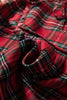 Red Festive Plaid Pearl Embellished Ruffle Short Sleeve Blouse