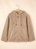 Medium Grey Fleece Zip Up Drawstring Hooded Pocketed Jacket