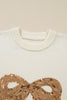 White Sequined Bow Graphic Christmas Holiday Sweater