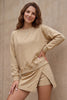 Parchment Solid Color Long Sleeve Top Split Skort 2pcs Outfit