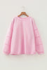 Pink Drop Shoulder Long Sleeve Plus Size Ribbed Top