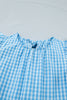 Sky Blue Knot Back Ruffled Short Sleeve Gingham Maxi Dress