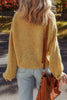 Light French Beige Lantern Sleeve Scallop V Neck Buttoned Front Cardigan