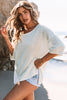 Green Textured Knit Drop Shoulder Short Sleeve Sweater