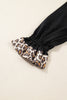 Black Plus Size Notched Neck Leopard Trim Flounce Long Sleeve Shift Dress