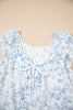 Sky Blue Floral Ruffled Short Sleeve Bow Back Square Neck Blouse