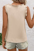 Parchment Textured Frilly Trim V Neck Sleeveless Top
