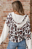 Apricot Oversized Leopard Contrast Mixed Texture Patchwork Zip Up Drop Shoulder Hoodie