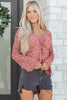 Peach Blossom Drawstring Knot Detail Floral Lace Blouse