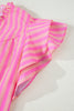Pink Stripe Split Neck Ruffled Summer Blouse