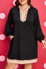 Black Contrast Color Block Leopard Trim Plus Size Ribbed Dress