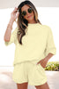 Light Pink Solid Color Exposed Seam Mock Neck Oversize Tee Casual Shorts 2pcs Outfit
