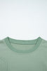 Smoke Green Raw Edge Flower Patch Drop Shoulder Casual Top