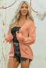 Light Pink Christmas Tree Print Open Front Drop Shoulder Midi Cardigan