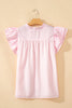 Pink Stripe Contrast Trim V Neck Flutter Sleeve Blouse