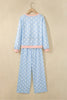 Pink Polka Dot Contrast Trim Long Sleeve Top Drawstring Shift Pants Set
