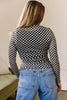 Black Plaid Stand Neck Long Sleeve Mesh Top