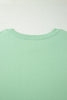 Mist Blue Solid Color Ribbed Trim Short Sleeve Top Drawstring Loose Pants 2pcs Outfit