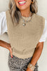 Light French Beige Round Neck Knit Contrast Short Sleeve Patchwork Sweater Top