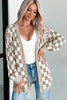 Brown Checkered Open Front Drop Shoulder Cardigan