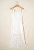 White Tie Spaghetti Straps Floral Lace Overlay Long Dress