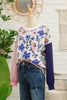 Khaki Floral Panel Colorblock Sleeve Patchwork Sweater
