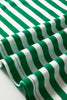 Green Stripe Collared V Neck Short Puff Sleeve Top