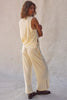 Beige Solid Color Tank Top and Smocked Waist Pants Set