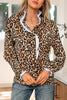 Brown Wild Leopard Print Contrast Striped Frilled Trim Chic Shirt
