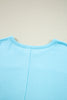 Aruba Blue Plus Size Solid Color Splicing Raw Hem Pullover Top Shorts Set