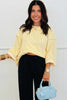Gray Polka Dot Print Piping Trim 3/4 Sleeve Relaxed Top