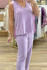 Orchid Petal Mineral Wash Casual Round Neck Tank and Straight Loose Drawstring Pants Set