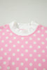 Green Polka Dot Print Color Block Trim Mock Neck Short Set
