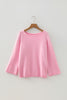 Pink Solid Color Knit Loose Bracelet Sleeve Dolman Sweater