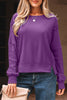 Orchid Mist Solid Color Raw Seam Patchwork Ribbed Drop Shoulder Sweatshirt