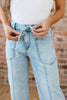 Myosotis Exposed Stitch Detail Drawstring Barrel Jeans