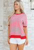 Red Stripe Drop Shoulder Half Sleeve T Shirt