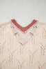 Delicacy Embroidered Flowers Colorblock Edge Hollowed Sweater