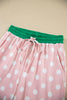 Pink Polka Dot Contrast Trim Long Sleeve Top Drawstring Shift Pants Set