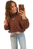 Coffee Solid Color Cable Knit High Neck Loose Pullover Sweater