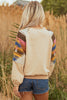 Light French Beige Aztec Patchwork Raglan Pullover Sweatshirt